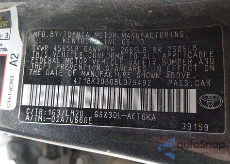 2011 Toyota Avalon from USA, damaged, VIN 4T1BK3DB0BU379492